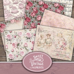 Junk Journal Tea Party, vintage Tea Party Digital Paper Pack, Tea Time Digital Paper, Tea Party Junk Journal Papers, Printable Teacup pdf