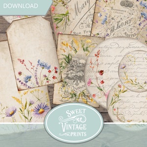 Wildblumen Karten und Tags, Wildblumen Junk Journal, Blumen Garten Journal, Wildblumen Ephemera, Blumen Journal, Wildblumen Printables, wfh