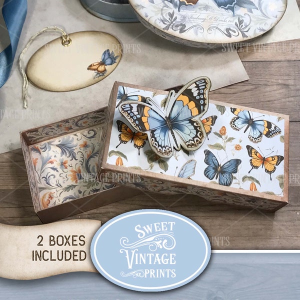 Printable Boxes Butterflies | Vintage Butterfly Gift Box Set | DIY Paper box digital download | Sweetvintageprints, btf