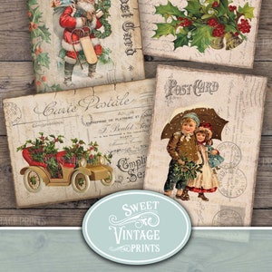 Cartoline natalizie nostalgiche, diario spazzatura natalizio vintage, cartoline natalizie retrò stampabili