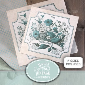 Caixa para impressão, caixa de flores vintage, kit de caixa de flores silvestres azul-petróleo, caixa de diário de itens efêmeros para impressão, caixa de papel faça você mesmo, download digital de caixa de papel, trabalho em casa
