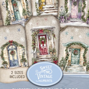Christmas Junk Journal Tags Front Doors, Christmas Printable Gift Tags, Christmas Ephemera Downloadable, Christmas Front Door Labels Digital