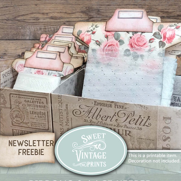 Ribbons & Lace Keeper Box Printable | Vintage Craft Organizer | DIY Box Digital Download | Newsletter FREEBIE | sweetvintageprints