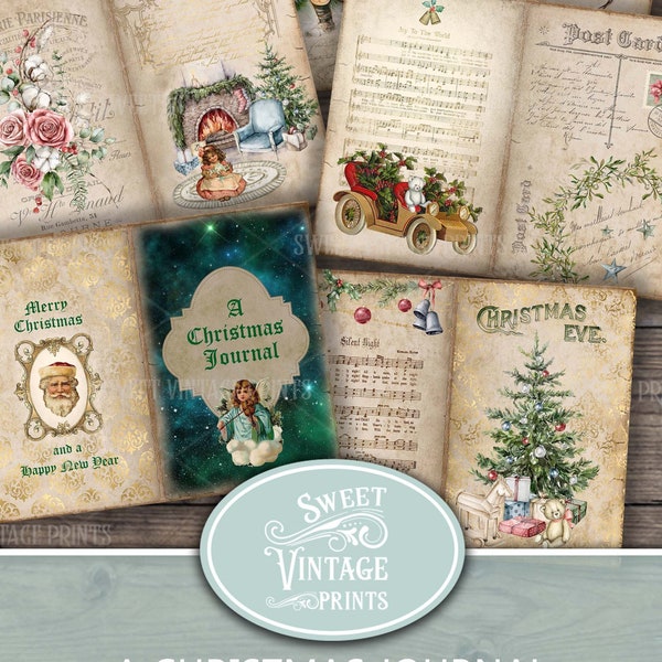 Christmas Junk Journal Pages, Christmas Printables Digitals, Vintage Christmas Journal Downloadable, Printable Christmas Junk Journal Kit