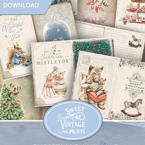 Páginas de lixo eletrônico de animais de Natal, papel de diário de lixo de Natal, coisas efêmeras de diário de Natal de animais, animais de Natal para impressão, download