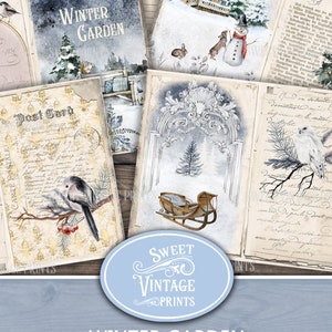 Páginas del diario Winter Garden, Magic Winter Junk Journal, Descarga del diario basura de nieve, Papel efímero navideño vintage, Imprimibles Digi de invierno