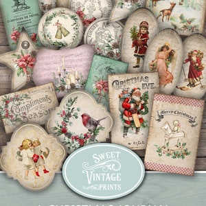 Weihnachten Ephemera Karten, Vintage Urlaub druckbare Tags, nostalgische Weihnachten Junk Journal Ephemera, Urlaub digitaler Download