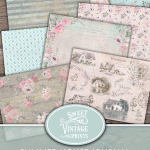 Pacchetto di carta digitale Summer House, diario spazzatura estivo, diario del giardino estivo, carta estiva vintage, pagine di diario estivo, stampabili estivi