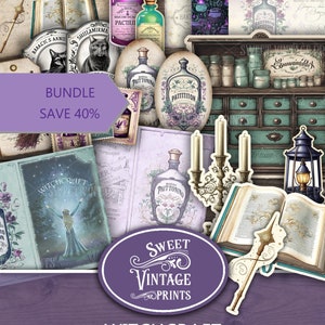 Junk Journal Kit Witchcraft, Witch Junk Journal BUNDLE, Halloween Junk Journal, Witch Printables, Witchcraft Junk Journal digital download