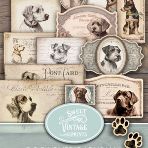 Pacote de coisas efêmeras do diário do amante de cães, kit de diário de lixo para cães, coisas efêmeras do diário para cães, coisas efêmeras para cães, coisas efêmeras para cães vintage, itens para impressão de cães