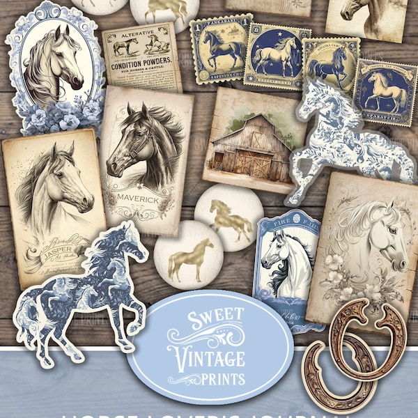 Horse Lover's Junk Journal Ephemera Kit, Horse Ephemera Pack, Horse Junk Journal Ephemera, Horse printables, Horse digital junk journal