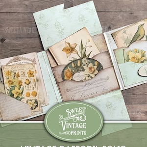 Vintage narcis folio, lente junk Journal, narcis ephemera, narcis junk journal kit, junk journal folio kit, vintage bloem folio nr. 1