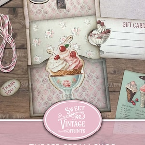 Porta carte regalo per gelato stampabile / Buono regalo fai da te da scaricare digitalmente / Invito per gelato in PDF / sweetvintageprints / ics