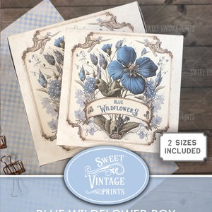 Afdrukbare doos, vintage bloembak, blauwe doos wilde bloemen, afdrukbare Ephemera Journal Box, DIY Paper Box Kit, papieren doos digitale download, wfh