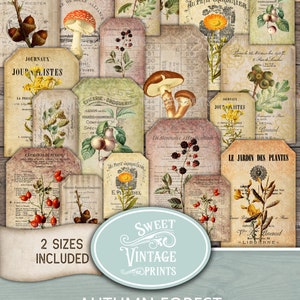 Forêt d'automne, automne, plantes, vintage, étiquettes, Tag flip, journal indésirable, éphémère, numérique, cartes, étiquettes, minable, téléchargement immédiat, imprimable