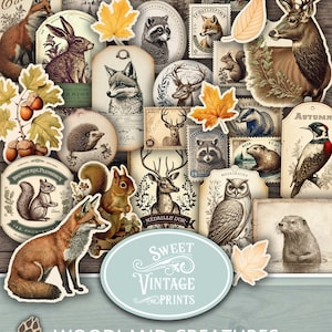 Junk Journal éphémères créatures des bois, animaux de la forêt d'automne éphémères imprimables, téléchargement numérique PDF des bois