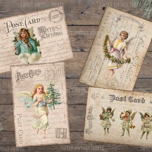 Kerstengelen, vintage ansichtkaarten, engelenansichtkaarten, kerstjunkjournaal, kerstephemera, engelkaarten, digitaal, download, afdrukbaar,