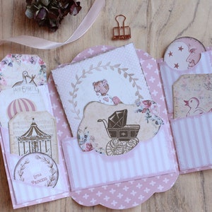 Pasta para bebê rosa, cartão de anúncio de bebê, diário de bebê para imprimir, lembrancinhas de bebê, sweetvintageprints, download digital bbp