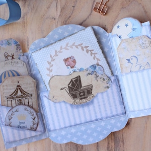 Baby Folio azul, Tarjeta de anuncio de bebé, Baby Boy imprimible Junk Journal, Baby Blue Ephemera, sweetvintageprints, descarga digital para bebés bbp