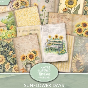 Sunflower Junk Journal Pages | Sunflower Printables | Yellow Floral Junk Journal Digital Download PDF | Sweetvintageprints | sfl