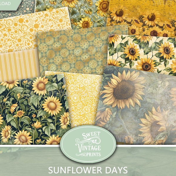 Sunflower Junk Journal Papers | Yellow Floral Digital Paper Pack | Sunflower Printable Paper Digital Download | Sweetvintageprints | sfl