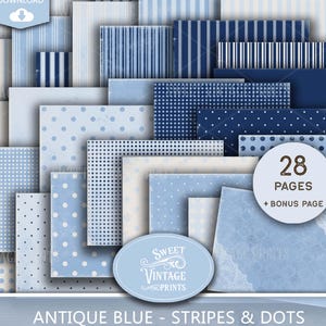 Stripes & Dots Junk Journal / Carta digitale blu antico / Kit carta stampabile denim / Download azzurro cielo / Sweetvintageprints / bbp fbg std