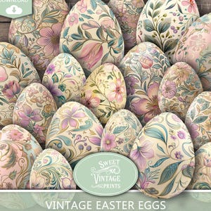 Mini colección de huevos de Pascua vintage con cortes delicados / Etiquetas florales de Pascua imprimibles / Descarga digital de efímeras de Pascua / sweetvintageprints