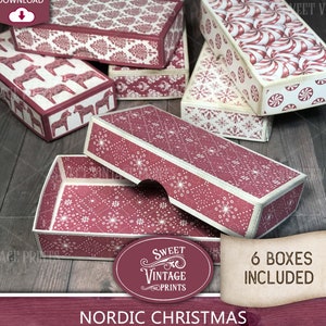 Caja de regalo navideña nórdica roja imprimible / Kit de manualidades navideñas DIY / Estuche de regalo pequeño / Juego de cajas de papel Descarga digital / SweetVintagePrints ncr