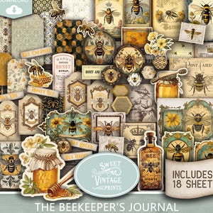 Beekeeper Junk Journal Ephemera | Vintage Bees Printable Labels | Summer Garden Digital Download PDF | Sweetvintageprints | bkj
