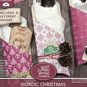 Nordic Christmas Silverware Sleeves | Druckbare Bestecktasche | Weihnachten Serviette Tischdekoration Digital Download | Süße Vintageprints csw