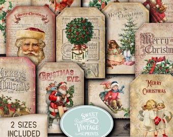 Vintage Christmas Ephemera Tags | Old Holiday Labels | Retro Christmas Junk Journal Digital Download | Sweetvintageprints cht