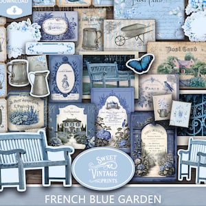 French Blue Garden Ephemera Pack | Summer Junk Journal Printables | Blue Junk Journal | Gardening Ephemera | Sweetvintageprints