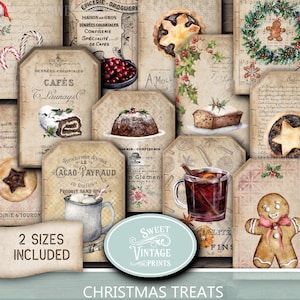 Tags kersttraktaties | Vintage snoepetiketten voor de feestdagen | Efemere digitale download kerstjunkjournaal | Sweetvintageprints afbeelding 1