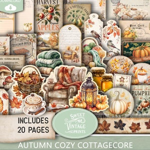 Efímeras de diario basura de otoño / Etiquetas imprimibles de cabaña de otoño / Descarga digital PDF de Autumn Cozy Cottagecore / Sweetvintageprints / acc