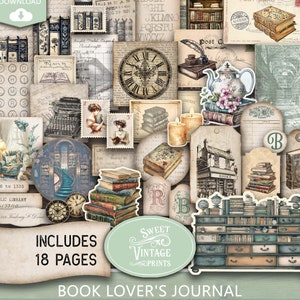 Buchliebhaber Junk Journal Ephemera | Bibliothek Karten Druckbare Tags Etiketten | Lektüre Digitaler Download PDF | Süße vintageprints | Blj