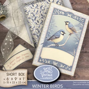 ジャンクジャーナルボックス 冬の鳥 | ショート ラージ プリンタブルボックス | DIYギフトボックスブック | ギフトケース デジタルダウンロード | Sweetvintageprints lbx wbd