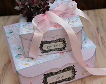 Vintage Rose Box, Set of 2 sizes, printable, Shabby Roses, Junk Journal, Ephemera, Journal Box, Journal Kit, Papers, Tags, digital download,