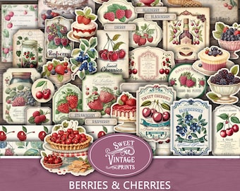 Cherry Junk Journal Ephemera | Printable Berry Tags & Labels | Vintage Cherry digital download PDF | sweetvintageprints | bch