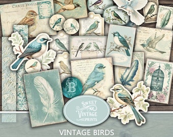Vintage Birds Junk Journal Ephemera, Bird Junk Journal Kit, Nostalgic Bird Printables, SweetVintagePrints vbd