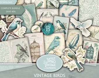 Junk Journal Kit Vintage Birds, Digital Download Bird Junk Journal, Birds Printables, Sweetvintageprints vbd