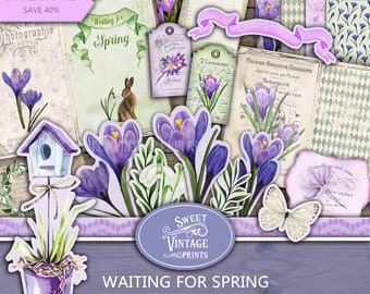 Spring Junk Journal Kit, Printable Spring Ephemera, Waiting for Spring Junk Journal, Sweetvintageprints, Vintage Flower Digital Download wfs