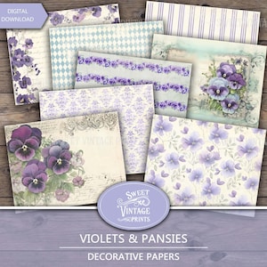 Journal indésirable violettes et pensées, journal imprimable printanier indésirable, paquet de papier numérique violettes, pensées vintage téléchargeables PDF vpa