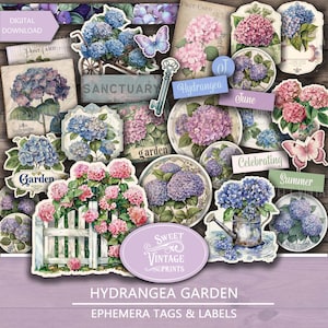 Éphémères du journal indésirable hortensia | Imprimables de jardin d'hortensias | Téléchargement numérique de fleurs vintage PDF | sweetvintageprints | hdr
