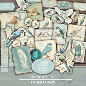 Vintage Birds Junk Journal Ephemera, kit de journal indésirable oiseaux, imprimables oiseaux nostalgiques, SweetVintagePrints vbd
