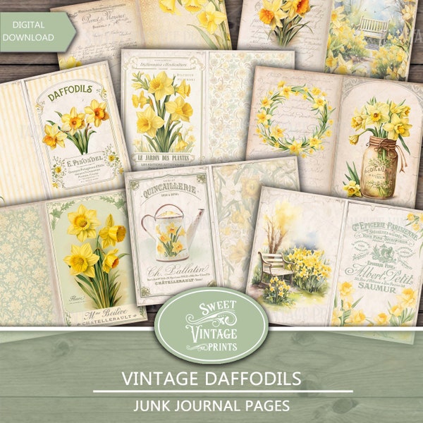 Daffodils Junk Journal Pages | Spring PDF Printables | Vintage Flowers Digital Download | Sweetvintageprints | dfd