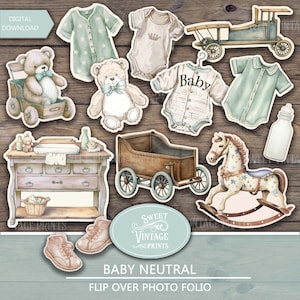 Kit dagboek voor babyjunk | Vintage neutrale babyprints | Efemere baby's | Digitale download babyfotoalbum | Sweetvintageprints bbp