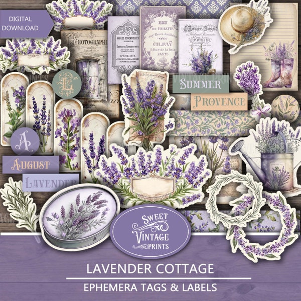 Lavender Junk Journal Ephemera | Lavender Printable Tags & Labels | Lavender Digital Download PDF | Sweetvintageprints | lvd