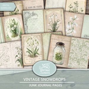 Páginas de diario basura de campanillas de invierno, imprimibles de primavera, descarga digital de flores vintage, Sweetvintageprints