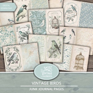Vintage Birds Junk Journal Pages, oiseaux imprimables, téléchargement numérique oiseaux vintage, sweetvintageprints vbd