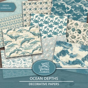 Papiers Ocean Junk Journal | Paquet de papier numérique Sealife | imprimable Mammifères marins | Téléchargement numérique de pétoncles | Sweetvintageprints